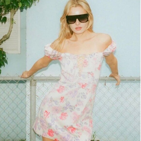 Zara Floral Off-Shoulder Puff Sleeve Dress, Size Large NWT - Picture 6 of 11